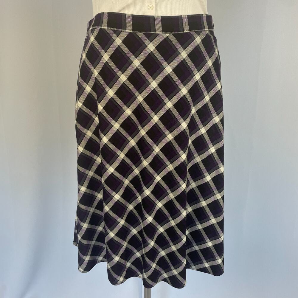 Christopher & Banks Midi Skirt Size XL Black Purple Plaid Tartan Pull On A Line